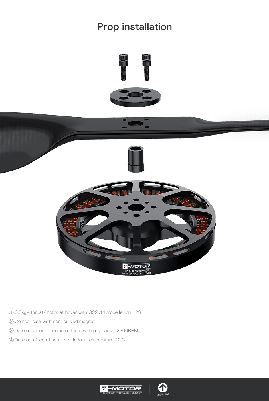 T-Motor MN1005 V2.0 Antigravity Type 12S UAV Motor KV90 — Manufacturer product details 6