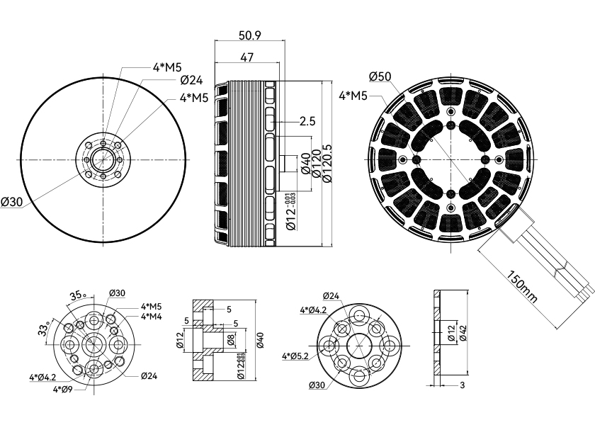 T-Motor MN1118 KV95 — Teknik çizimler ve performans grafikleri 1