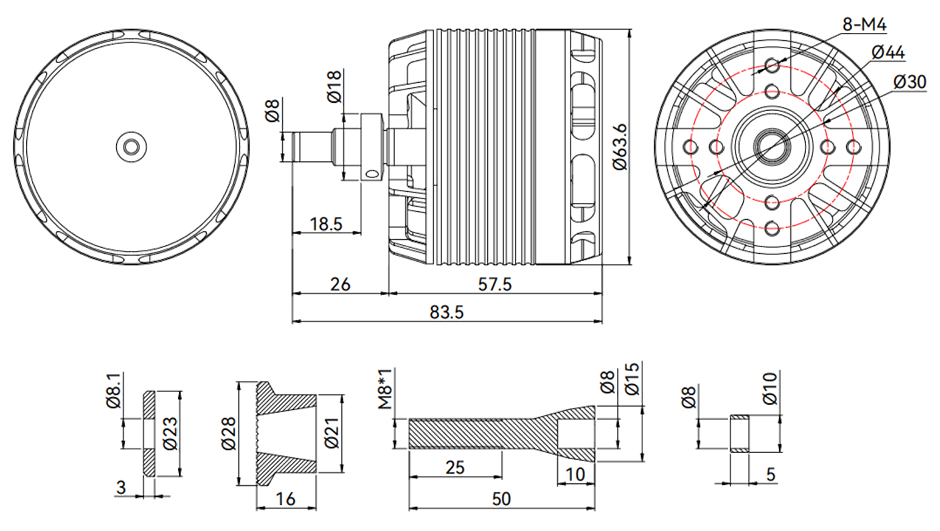 T-Motor AX530-B — Teknik çizimler ve performans grafikleri 1