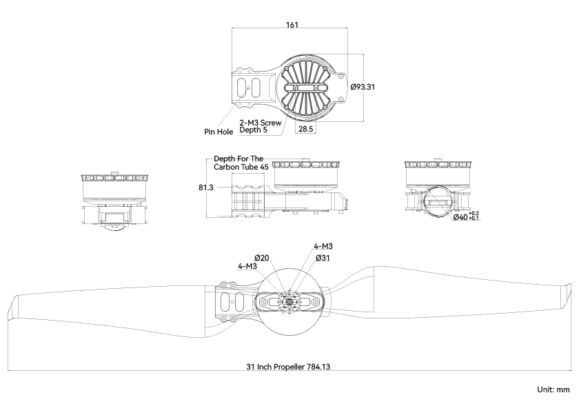 T-Motor A8-X — A8-X KV115+14S FOC 80A+MF3119P — Technical drawings and performance charts 1
