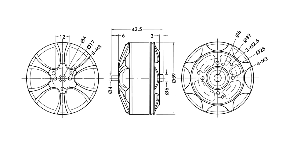 T-Motor MN5212 Multirotor Fixed Wing UAV Motor KV340 — Technical drawings and performance charts 1