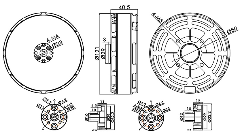 T-Motor MN1015 Multirotor Fixed Wing UAV Motor KV70 — Technical drawings and performance charts 1